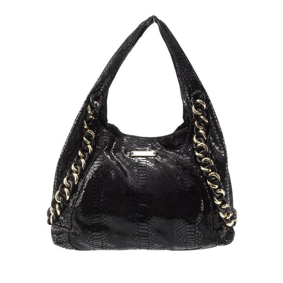 Nice MICHAEL KORS Black Snake Print Suede & Gold Hardware Hobo Handbag Purse - Picture 1 of 11